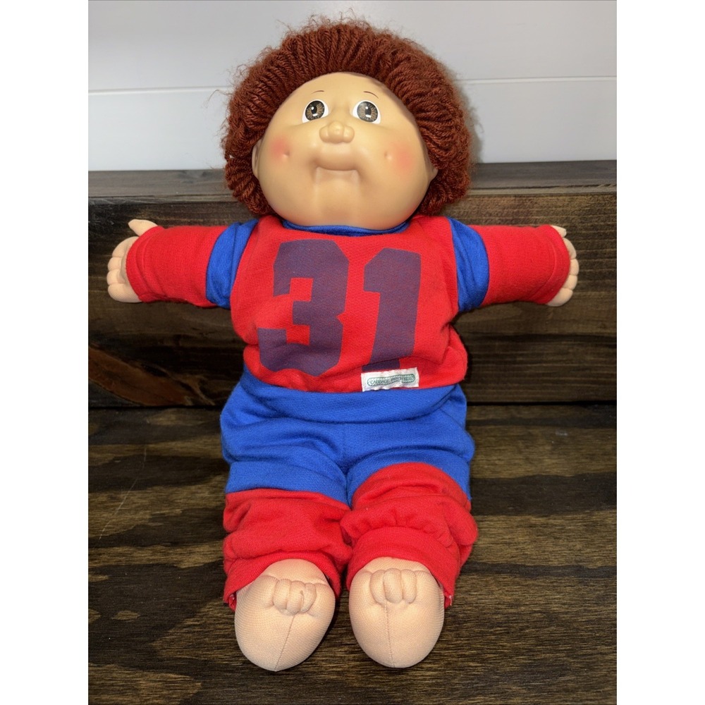 Cabbage Patch Kid Doll Vintage Boy Brown Loop Hair Brown Eyes 1985 and dimples